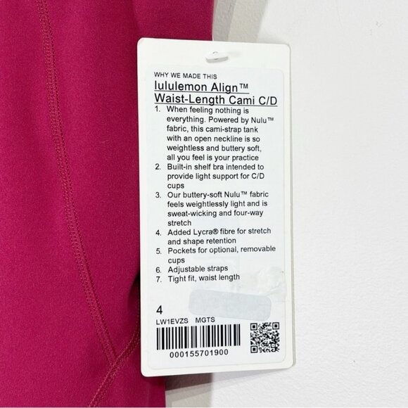 Lululemon NWT Align Waist-Length Cami Tank Magenta Smoke - Picture 11 of 14
